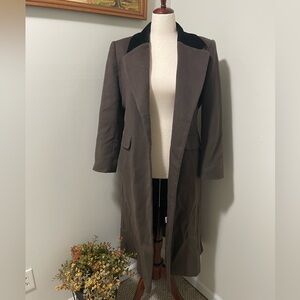 Vintage Women’s Wool Long Brown Coat with Black Trim